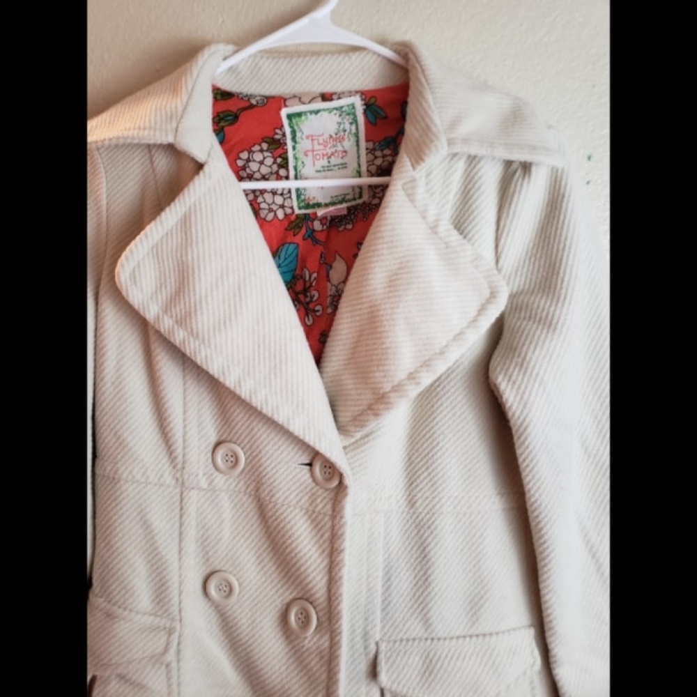 Flying Tomato Cream Floral Boho Long Peacoat Coat - Picture 3 of 9